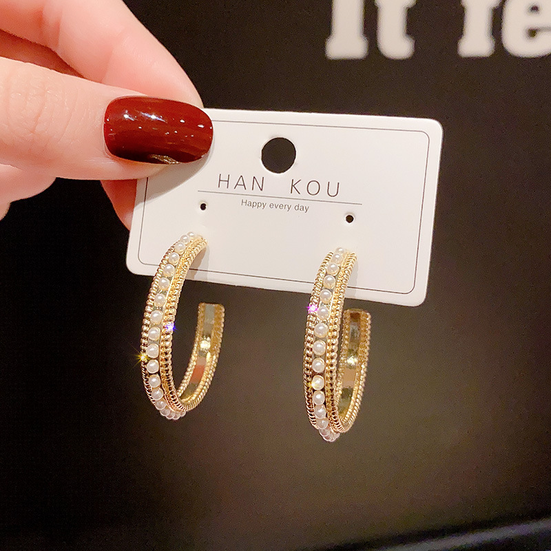 

Hoop & Huggie S925 Geometric Earrings For Women Trendy Simple Handmade Simulated Pearl Earring Jewelry Pendientes Gifts