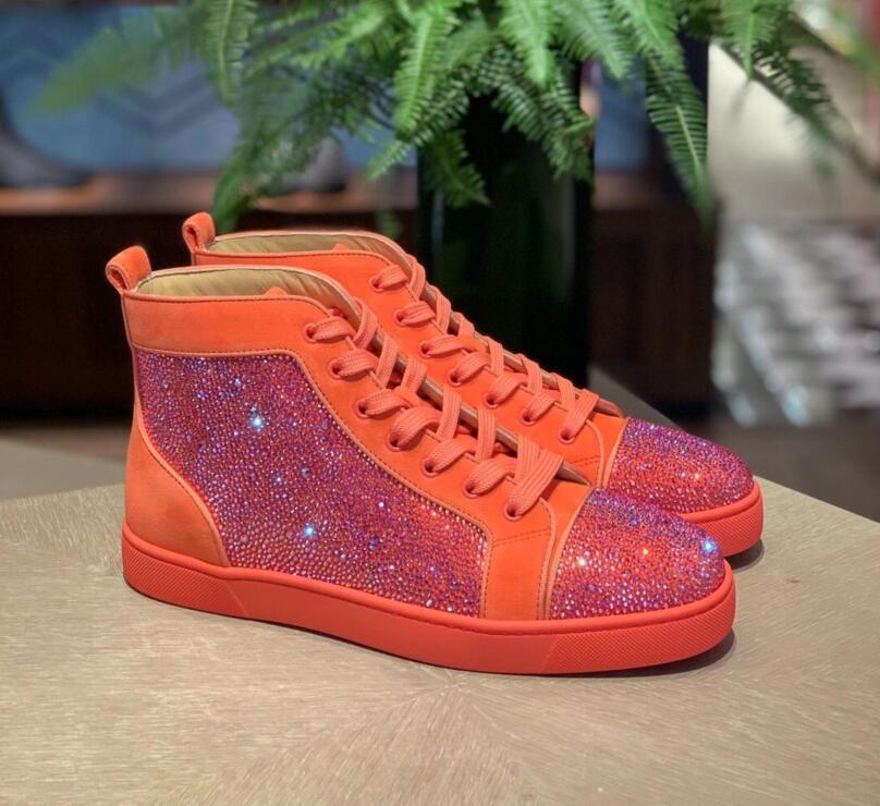 

Popular Designer Strass & Calfskin High Top Red Bottom Sneaker Men Women Outdoor Sports Brand-luxury Party Wedding Trainer EU 35-47