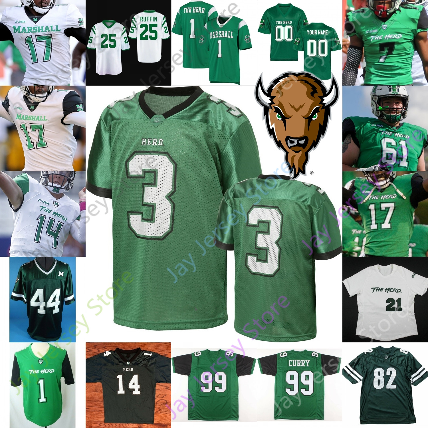 

2020 Marshall Thundering Herd Football Jersey NCAA College Broc Thompson Darius Hodge Marquis Couch Curry Oliver Dobson Leftwich Pennington, Green ii