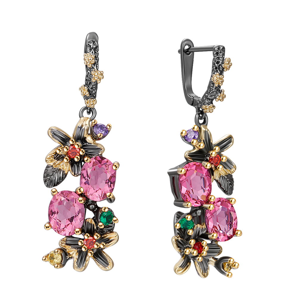 

Pretty New Dangle Earrings Red Pink crystal Stones Flower Leaf Jewellery Sweet Jewelry Drop earring