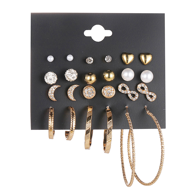 

12 Pairs/lot Fashion Exquisite Heart Moon Earrings Crystal Ball Stud Earring Set For Women Kolczyki 2020 Wholesale