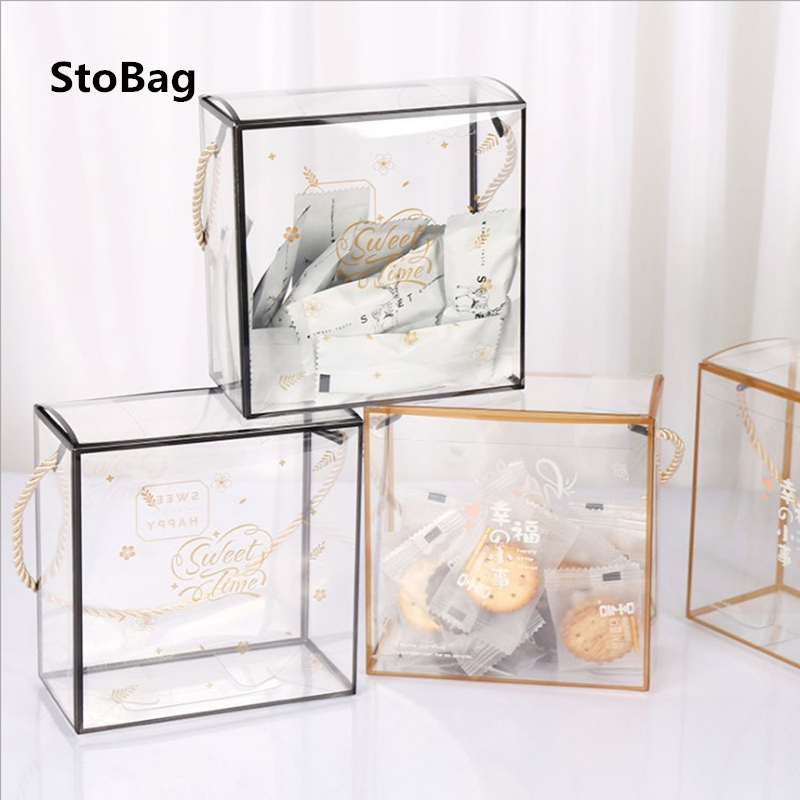 

StoBag 10pcs Transparent Portable Box Wedding Birthday Party Baby Shower Baking Cookies Cake Boxes And Packaging Decoration