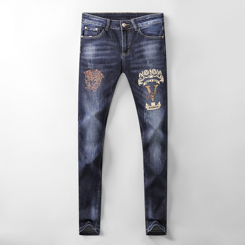 

Autumn Designer Style Mens Design Luxury Fashion Casual Trousers Hot Sale Cowboy Famous Brand Zipper Slim Skinny Jeans Hip Hop Denim, Blue