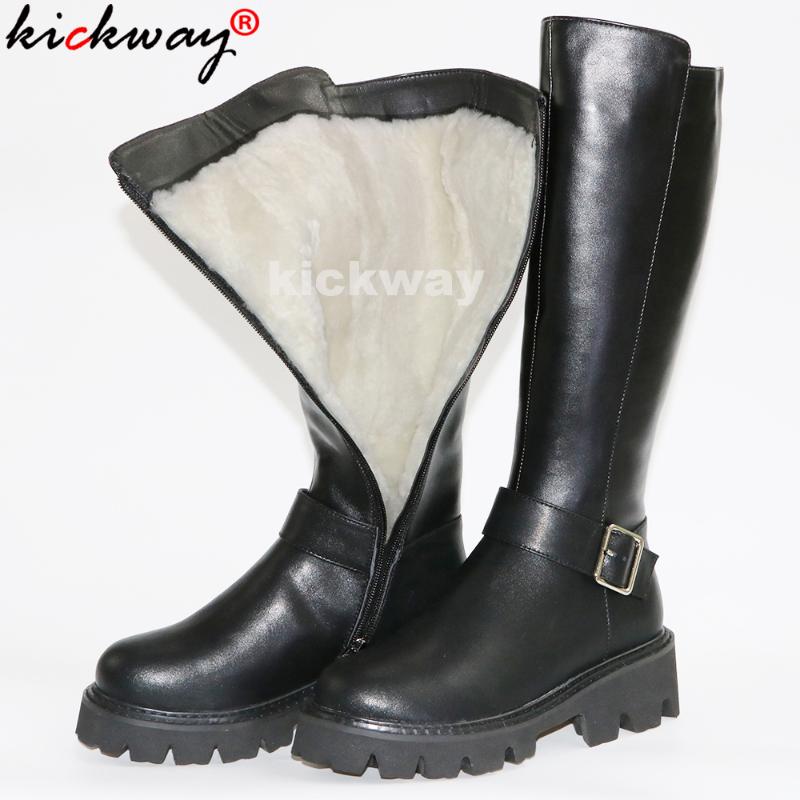 

Kickway Winter Snow Boots Women Genuine Leather Ladies Knee High Boots 2020 Wool Warm Non-slip Shearling Women's Size13 44, Black