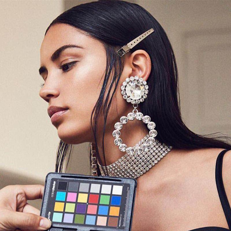 

Boutique Super Shiny Crystal Gems Circle Big Dangle Earrings For Women Jewelry Fashion Show Statement Earrings Accessories