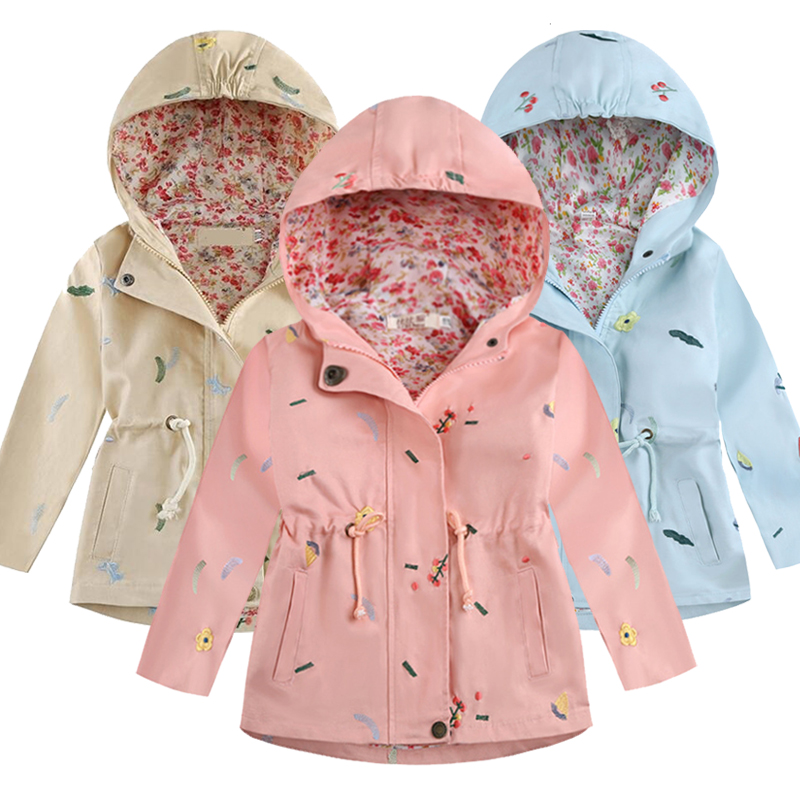 

New Girls Windbreaker children's clothing girl trench coat kids jacket hooded girl coats Trench Wind Dust Hooded Outerwear, Pink