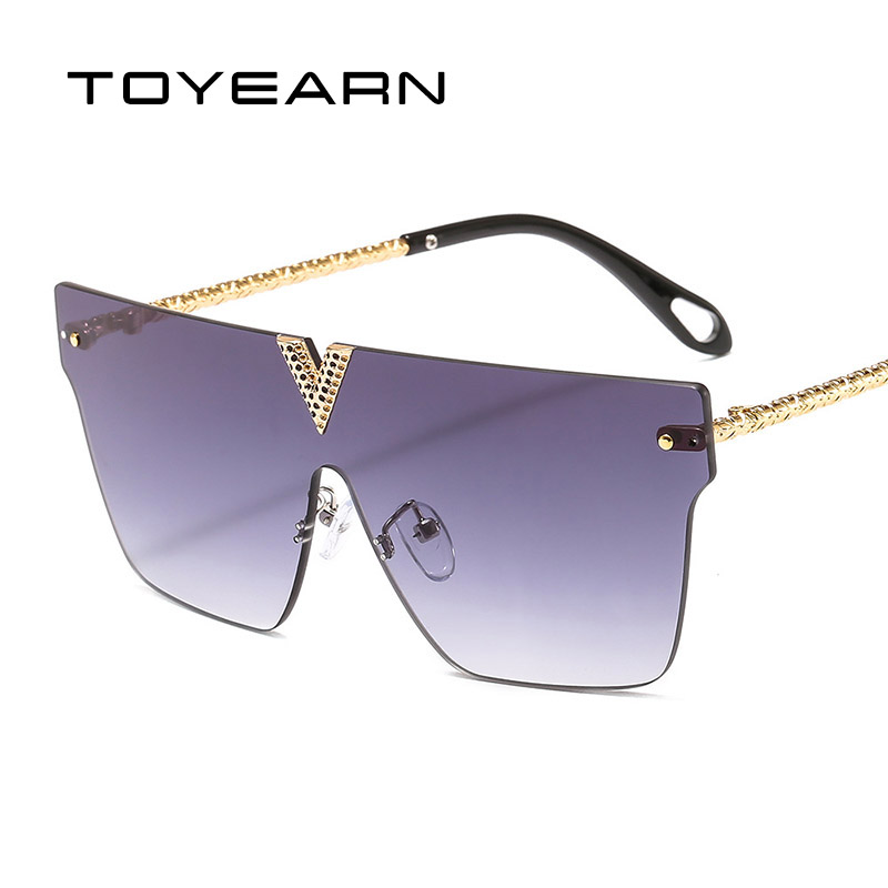 

2020 New Fashion Design Oversized Square Sunglasses Women Vintage Rimless One Piece Lens Metal V Frame Sun Glasses