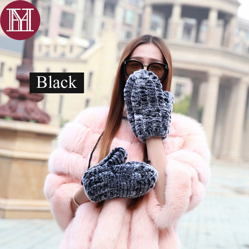 

Fashion girl winter Real Rex Fur glove Knitted Gloves String warm soft natural fur Mittens New Arrival brand high quality