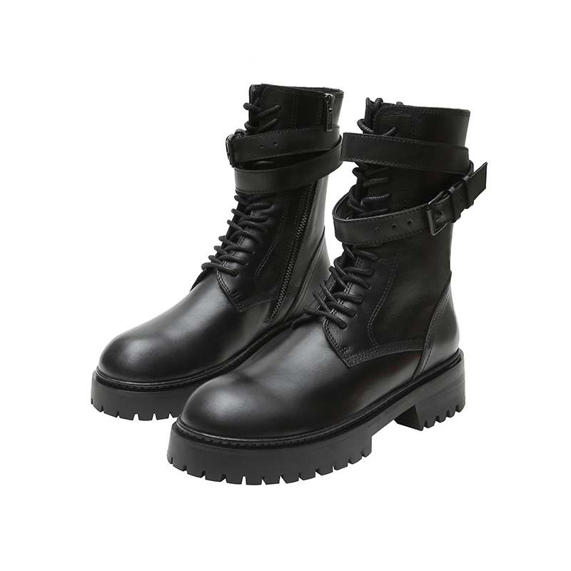 

boots tide ins2020 new handsome thick-soled knight boots wild mid-tube motorcycle short female thick heel, Black