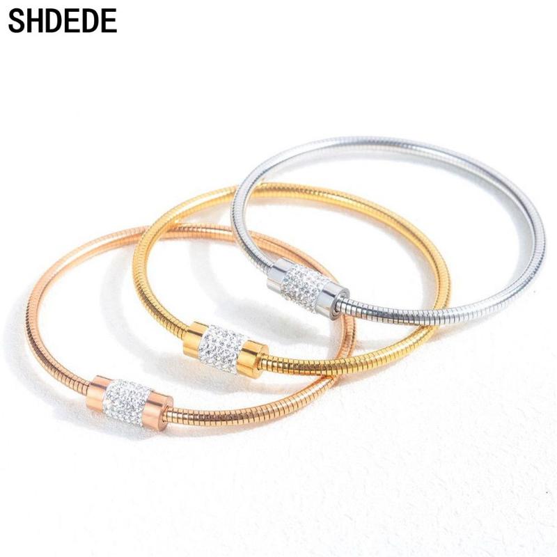 

SHDEDE Stainless Steel Bracelets Bangles Brand For Women Snake Chain Cubic Zirconia Magnetic Attraction Accessories +O926