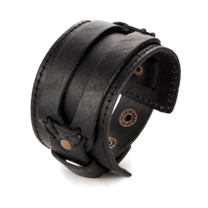 

Charm Bracelets Punk Vintage Bohemian Retro Europe Style Male Female Metal Wide Wristband Leather Bracelet For Men Woman Jewelry Gift