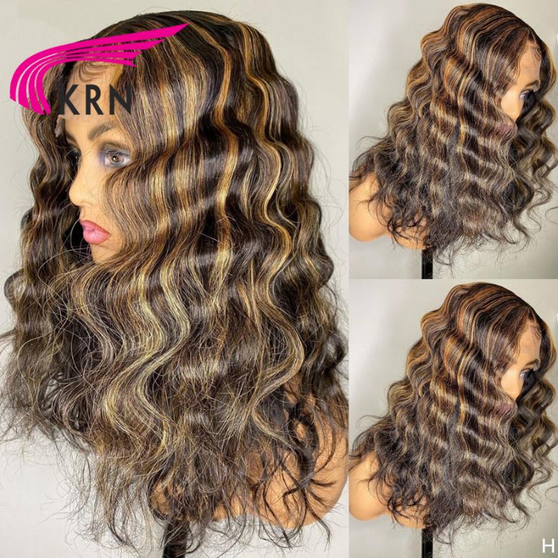 

KRN Highlight Lace Front Human Hair Wigs With Baby Hair T Part 13X6Lace Honey Blonde Wave High Ratio Lace Wig For Women, 13x4 lace
