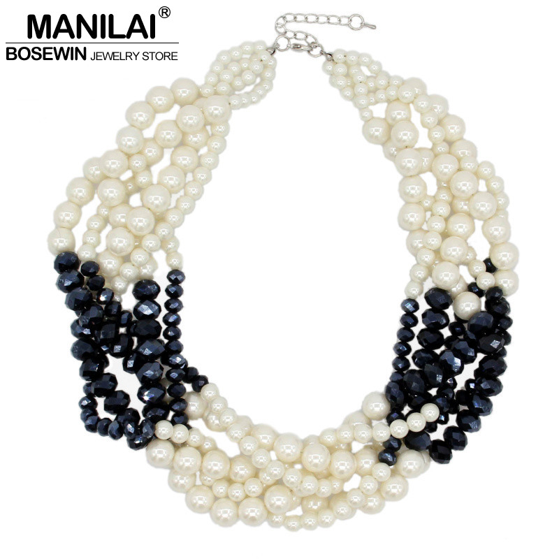 

MANILAI Handmade Statement Jewelry Simulated Pearl Necklace Women Chunky Choker Crystal Beaded Maxi Necklaces & Pendants CE3124