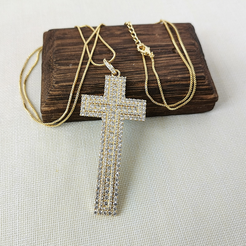 

New Design Cross Shaped Micro Pave Full CZ Zircon Charm Pendant Necklaces Fashion Jewelry High Quality NK565, Silver