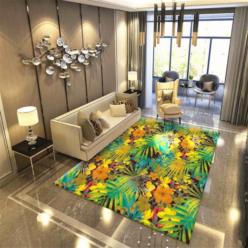 

Rainforest Style Parlor Carpet Area Rugs Flannel Soft Bedroom Rugs Bedside Mat Palm Flamingo Large Carpet Living Room Modern, No-01