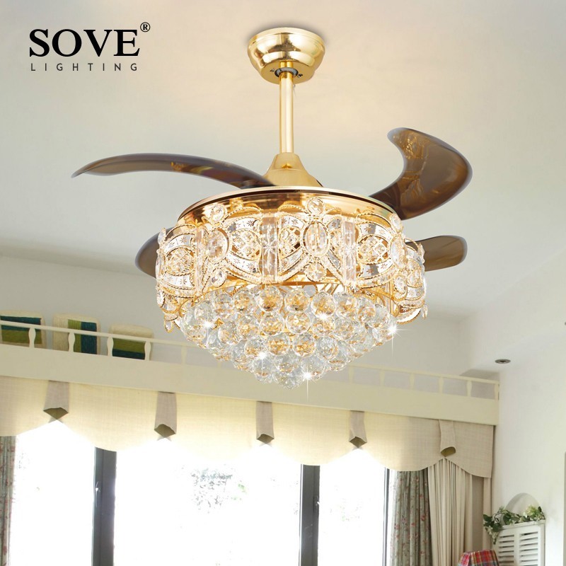 

Modern LED Luxury Gold Contemporary Folding Crystal Ceiling Fans With Lights Remote Control Ventilador Teto Techo Home Fan Lamp