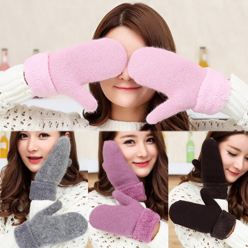 

Ladies Wool Winter Female Gloves Free Size Thicker Exquisite Cashmere 1Pair Warm Double Thickening Knit Lovely Solid Velvet