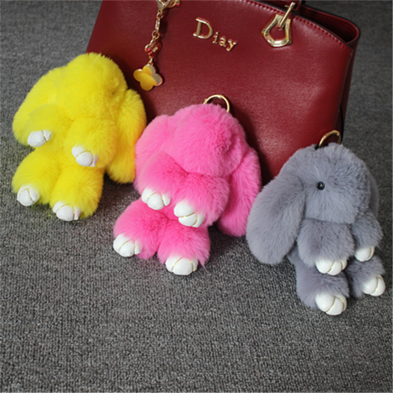 

Fluffy Faux Rex Fur Keychain Pompom Keyring Women Trinket Hare Car Key Ring Holder Dolls Bag Charms Jewelry Gift