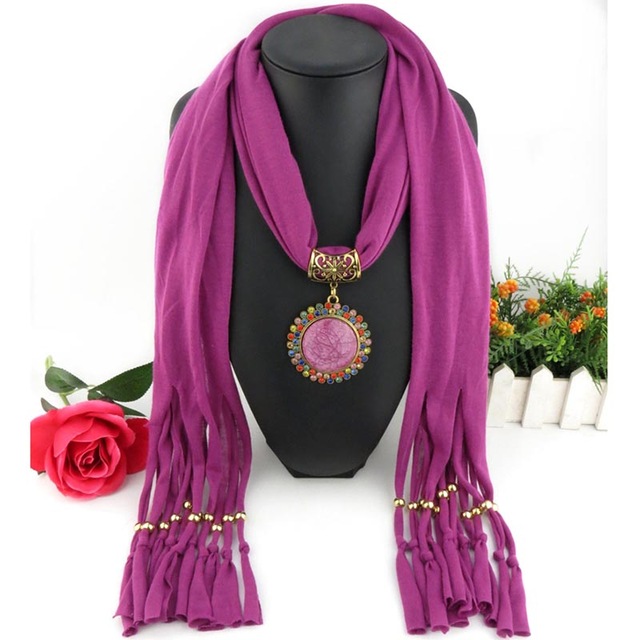 

Scarves Necklace For Ladies Fashion Bohemia Jewelry Female Women Ethnic Printed Echarpe Scarf Pendant Beads Accessories
