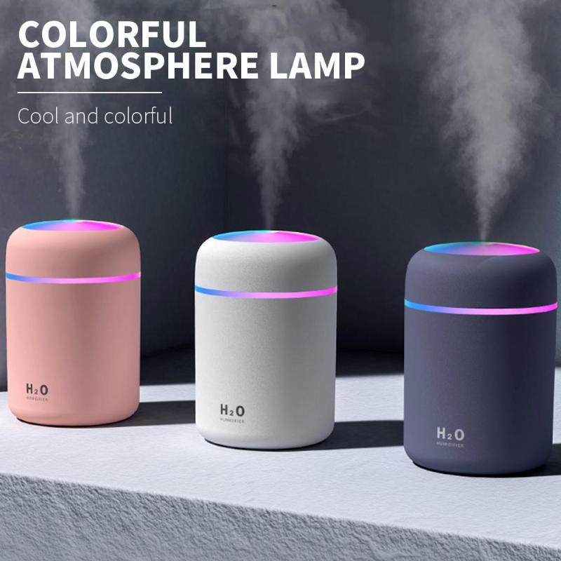 

Portable 300ml Humidifier Mini Ultrasonic Air Humidifier Romantic Soft Light Essential Oil Diffuser Car Purifier Cool Mist Maker