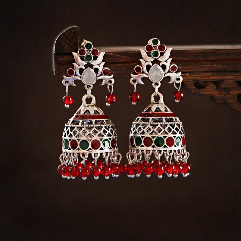 

Bohemian Flower Jhumka Earrings For Women Ethnic Silver Color Bells Beaded Tassel Ladies Earrings Vintage Boho Jewelry