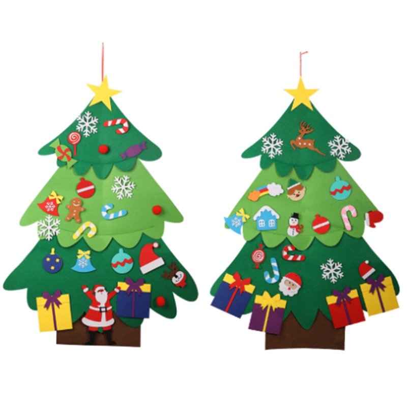 

2Pcs DIY Felt Christmas Tree Decorations Set Kids New Year Gifts Christmas Gifts Home Door Wall Hanging Ornaments Xmas Tree Deco