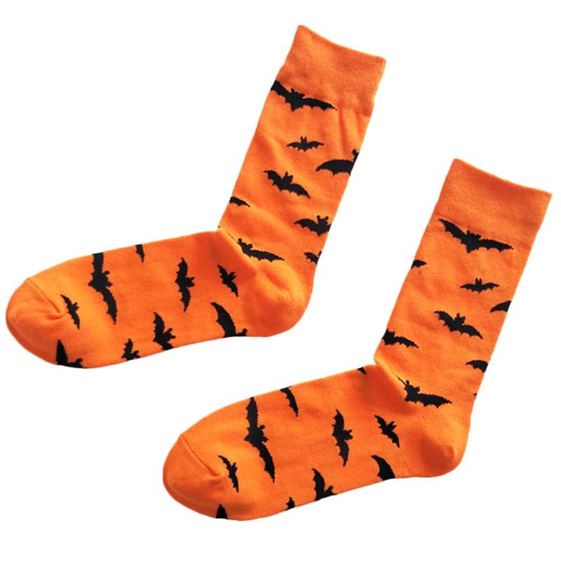 

1 Pair Crew Socks Cotton Cartoon Pumpkin Lamp Bat Socks Halloween Party Long For Men Women, 01