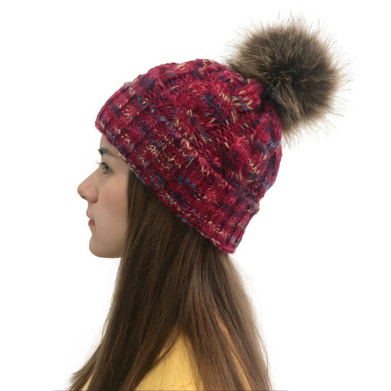 

Beanie/Skull Caps Sale Ski Cap Women Knitted Hat Plush Ball Hats Crochet Knit Beanie Skully Winter For Female#LR1, Bk