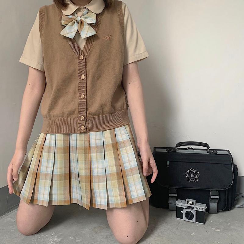 

Japanese Vintage Autumn WInter Teen Girl Orthodox JK Uniform Plaid Skirt High Waist Pleated Short Skirt Women Mini, Length 45