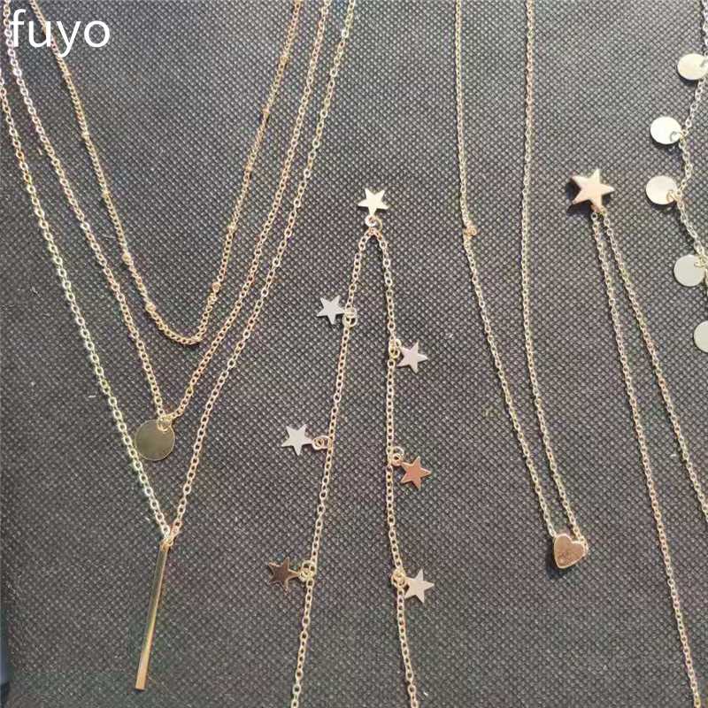 

Vintage Multilayer Crystal Pendant Necklace Women Gold Color Beads Moon Star Choker Necklaces Collares Jewelry