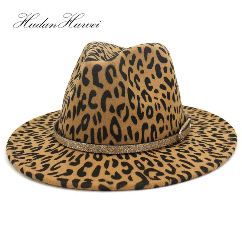 

New Fedora Leopard Woolen Jazz Hat Men Women European American Wide Brim Hat Party Travel Caps, Army green