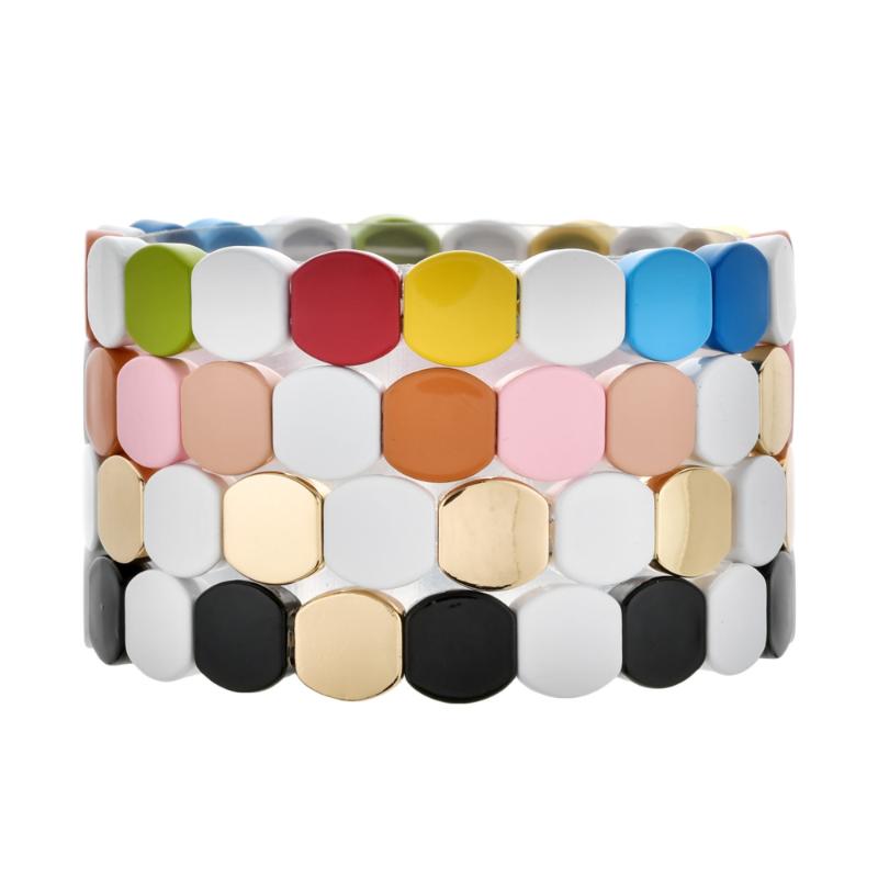 

Rainbow enamel tiles adjustable boho women's bracelet 2020 alphabet bracelet elastic jewellery party fashion jewelry