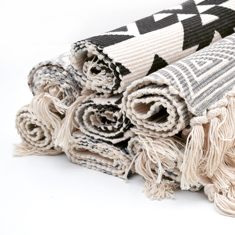 

Tassel Woven Cotton Carpet Hallway Floor Mat Doormat Bedroom Tapestry Decorative Blanket Living Room Carpet Kitchen Runner Rug, 14