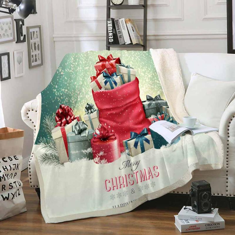 

New Year Throw Blanket Snowflake Lantern Gift Double Side Sherpa Coral Fleece Blanket Knee Blanket Travel Picnic for Kid