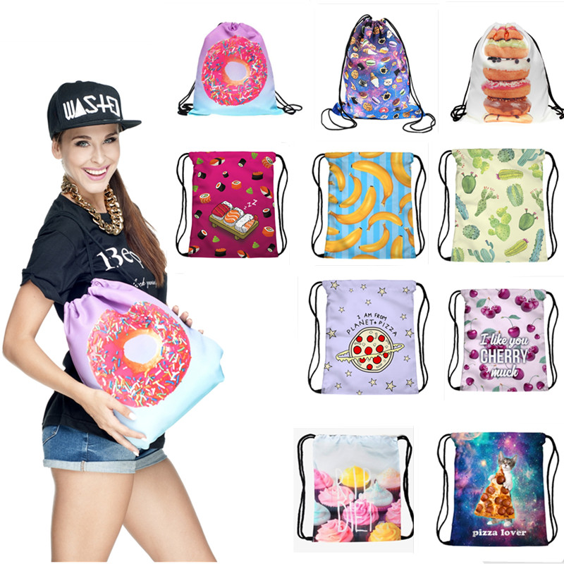 

ZHBSLWT New Fashion Drawstring Bag Women Backpack 3D Printing Travel Softback Women Mochila 089, Beige