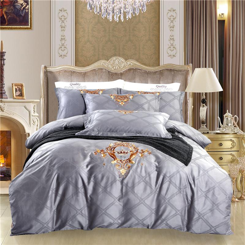 

4pcs Luxury Cotton Jacquard Europe Aristocracy Bedding Set Embroidered Duvet cover set Bed Sheet Pillowcases Queen size, Qll2