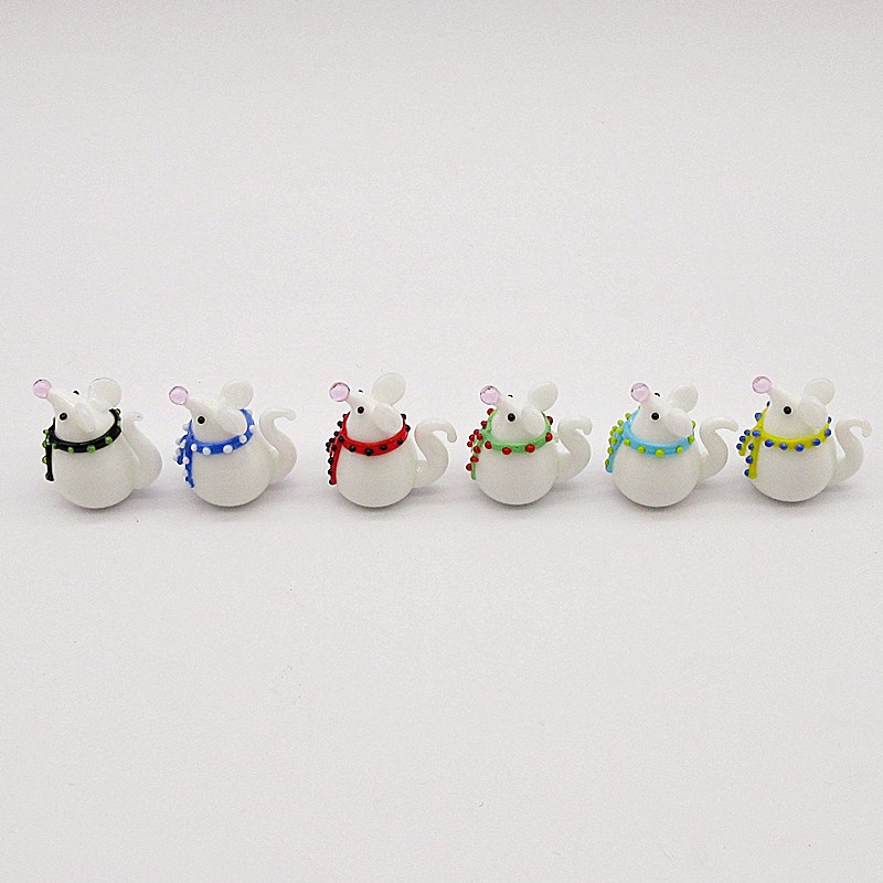 

6pcs White handmade Murano glass Figurine standing mouse ornaments Home Christmas decor Miniature Animals glass Pets statues rat
