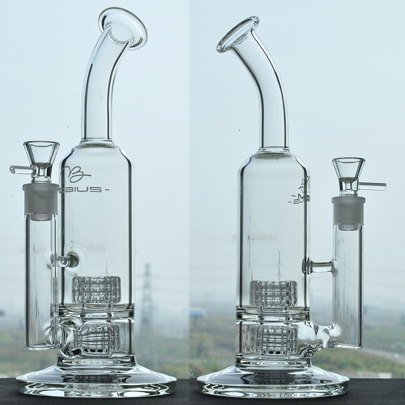 Double Showerhead Percs Bong Bubble Glass Bongs 2 Function Dab Rigs Glass Water Pipes Colored Inline Bong with 18mm joint 30cm height-image-405876894