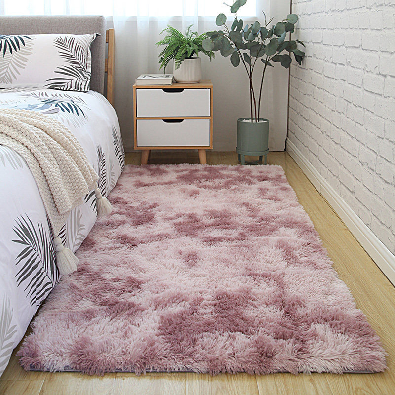 

Bedroom carpet tie-dyed soft fluffy long pile polyester living room center carpet memory foam non-slip mat, Kw1-8