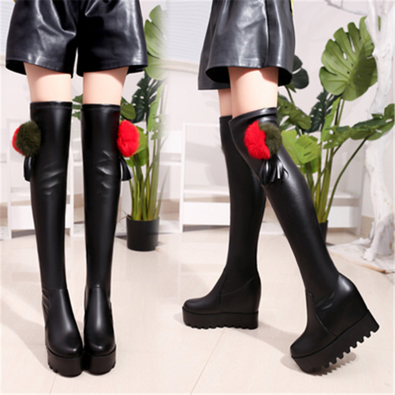 

2020 Women High quality leather Boot Fashion Set foot High heel rubber Wear-resistant non-slip sole Women Over the knee Boot, Black