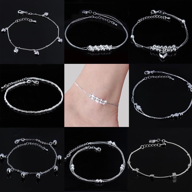 

Women Beaded Silver Plated Anklet Heart/Daisy Flower/ Rope/Bell Foot Chain Ankle Bracelet Barefoot Sandals Summer Jewelry