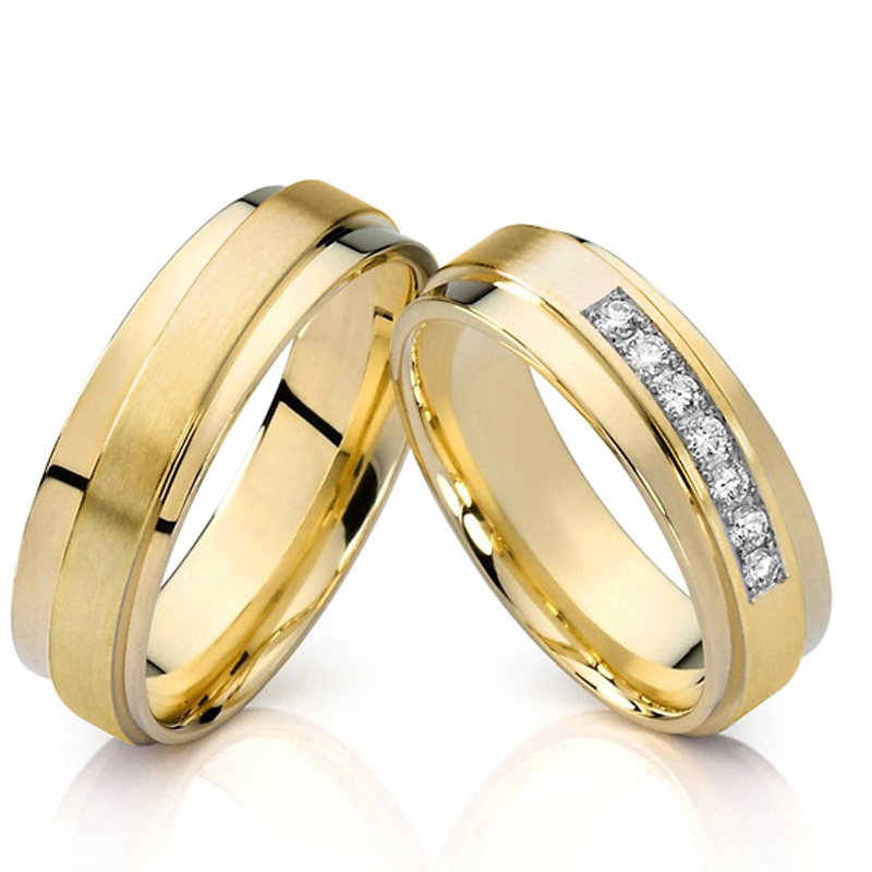 

2pcs Golden Lover's Alliance couple wedding rings pair for men and women cubic zirconia marriage finger ring TC001FY
