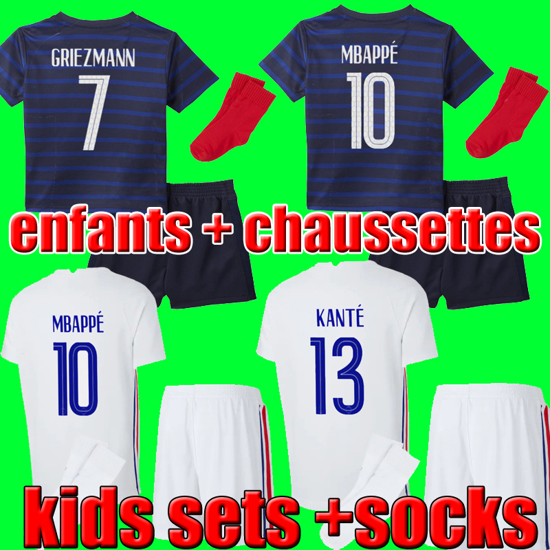 

2021 THAILAND QUALITY 20 21 kids sets uniform soccer jersey with socks MBAPPE GRIEZMANN POGBA KANTE GIROUD BENZEMA FEKIR PAVARD kit top shirt hommes enfants, Home kids