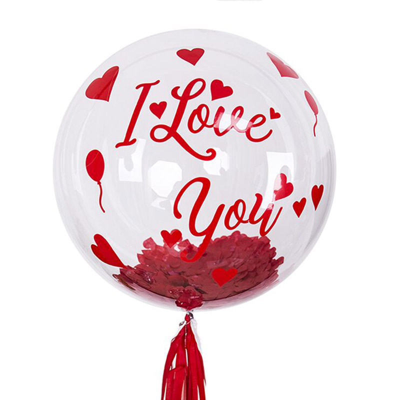 

Red I love you Stickers with 24 inch no Wrinkles Transparent PVC Bubble Balloon Set Wedding Valentine's Day Helium Globos Decor