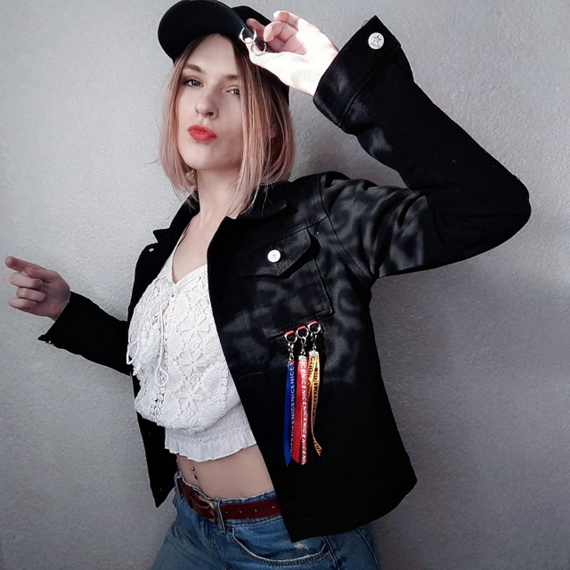 

Jeans Jacket Coats Women Denim Jacket Casual Ribbon Denim Outwear Slim Long Sleeve Black Short Jeans Jack Coat Chaqueta Mujer