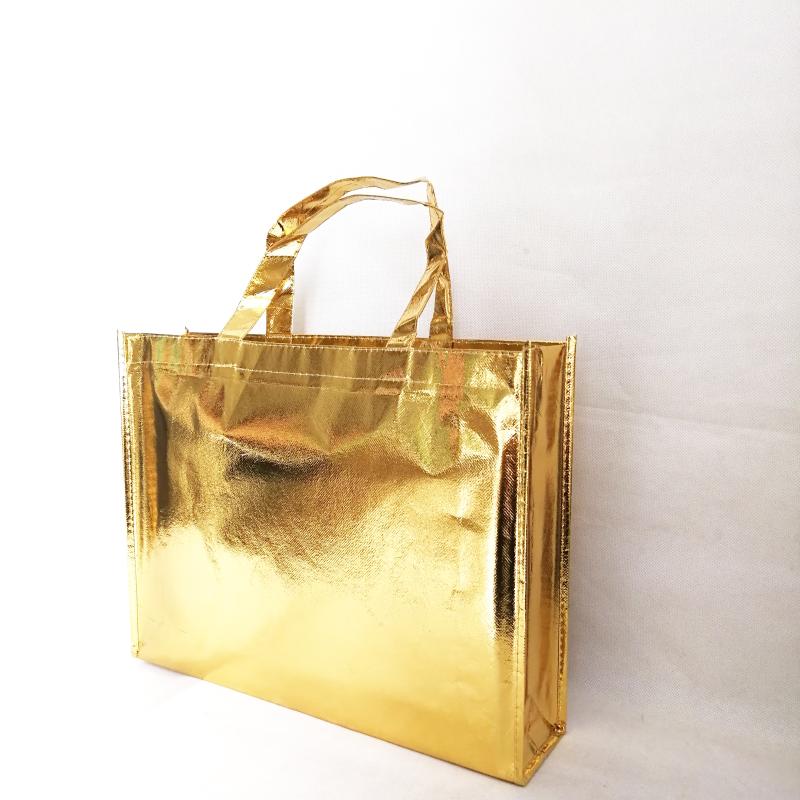 

100pcs/lot Luxury Gift Bags with Handles Multi-use Gold Laminated Non Woven Bags Clothes Wig Packaging Bag Halloween Party Favor