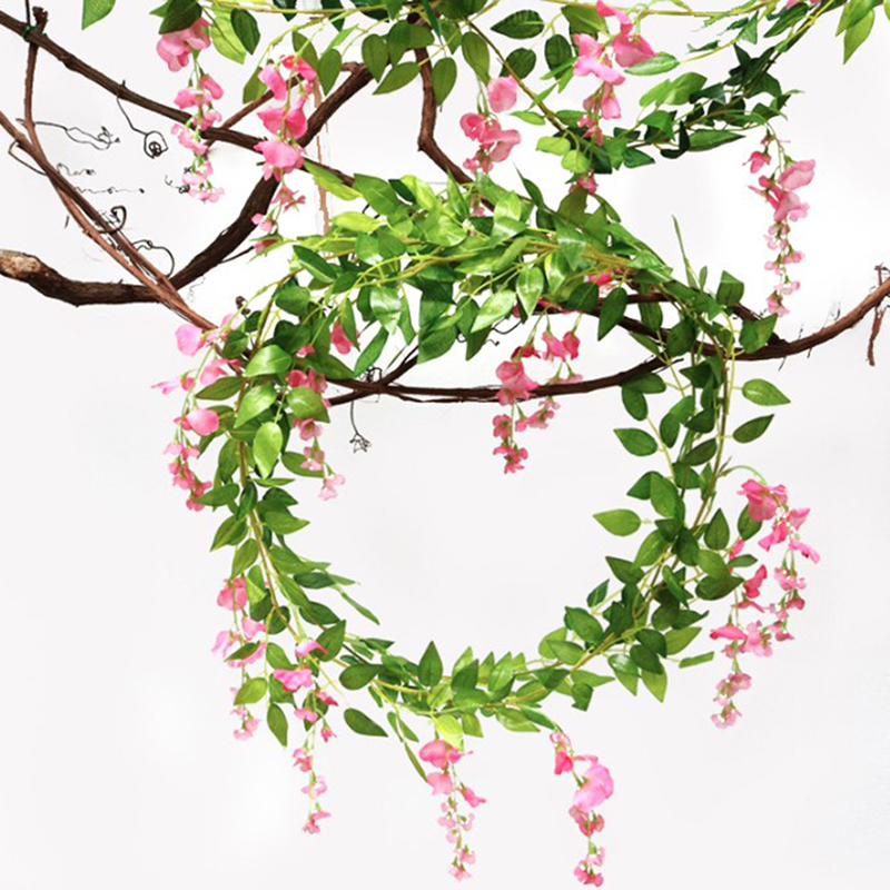 

Imitation Wisteria Vine Bean Flower Tree Vine DIY Wedding Home Garden Decor Wisteria Rattan Artificial Flower String Flore, Pink