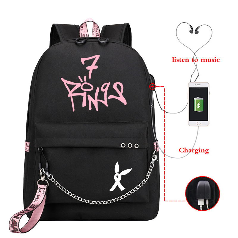 

Trendy Ariana Grande Backpack Women Laptop Backpacks Teenager Girl School Bag Korean Bookbag Travel Rucksack All-match Mochila, Black;red