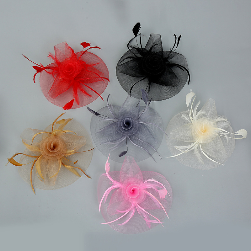 

Mingli Tengda Bridal Red Hat Mesh Feather Hairpin Headdress Hair Accessories Formal Samll Hat Fascinator Fedora Light Purple, Black