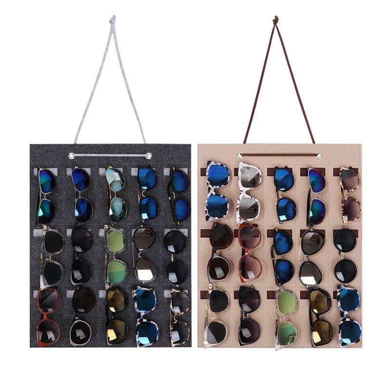 

1pcs Sunglasses With 15 Grid Hanging Storage Bag Save Space Fashion Felt Sunglasses Holder Wall Hanger 15.74*19.68 Inch
